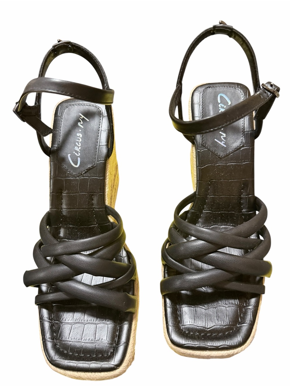🌼🌟 NIB Circus Irene Womens Woven Wedge Sandals Black Strappy Espadrille.